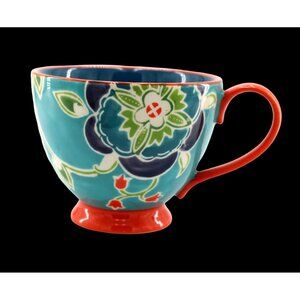 Anthropologie Bellina Blooms Mug.  Hand-Painted Stoneware Mug With Orange Handle